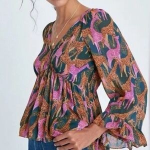 Farm Rio for Anthropologie Women's Multicolor Animal Print Top